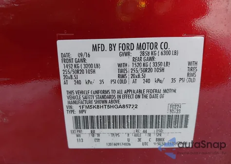 2017 Ford Explorer Platinum z USA, uszkodzony, nr VIN 1FM5K8HT5HGA85722